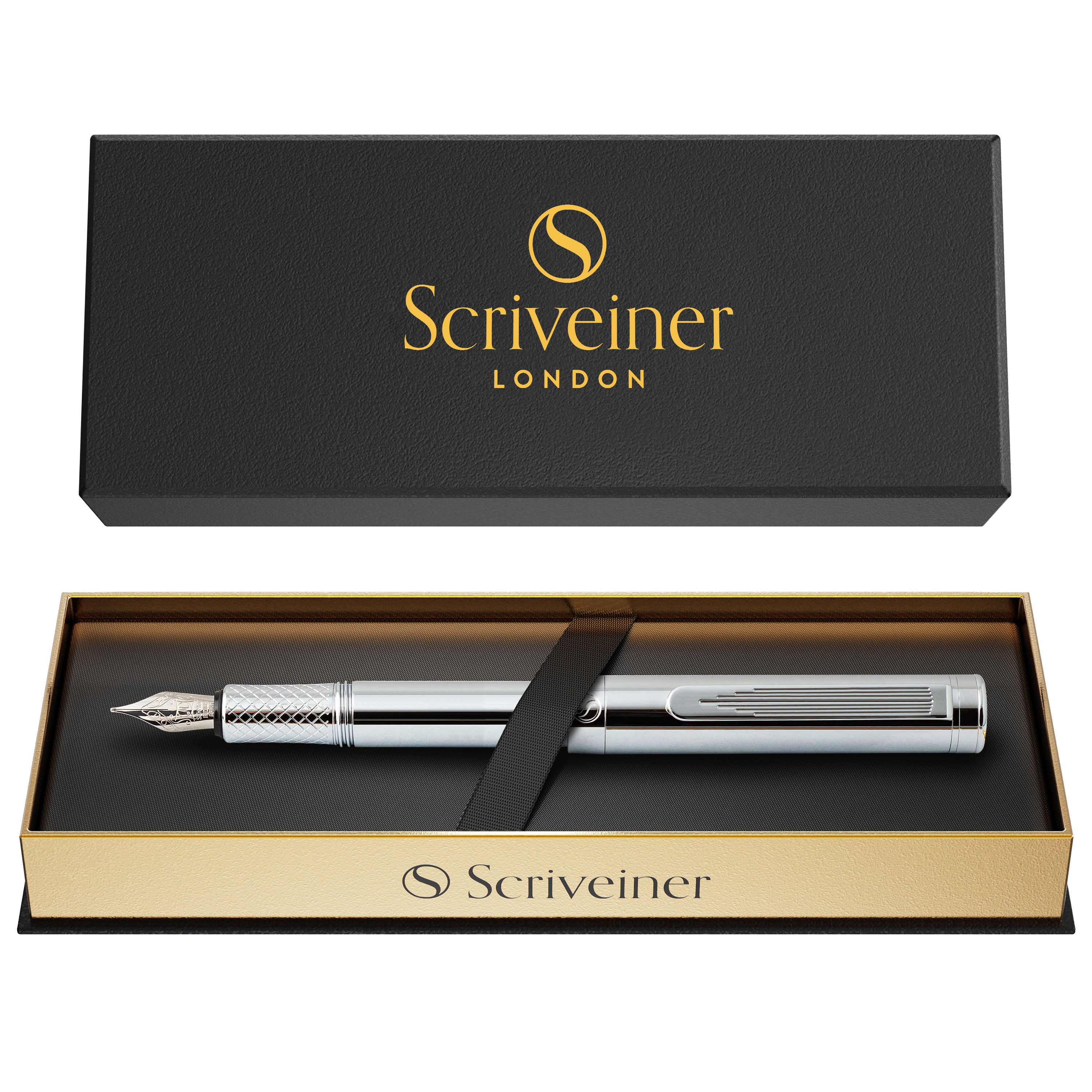 Scriveiner EDC Silver Chrome Fountain Pen - Fine Nib