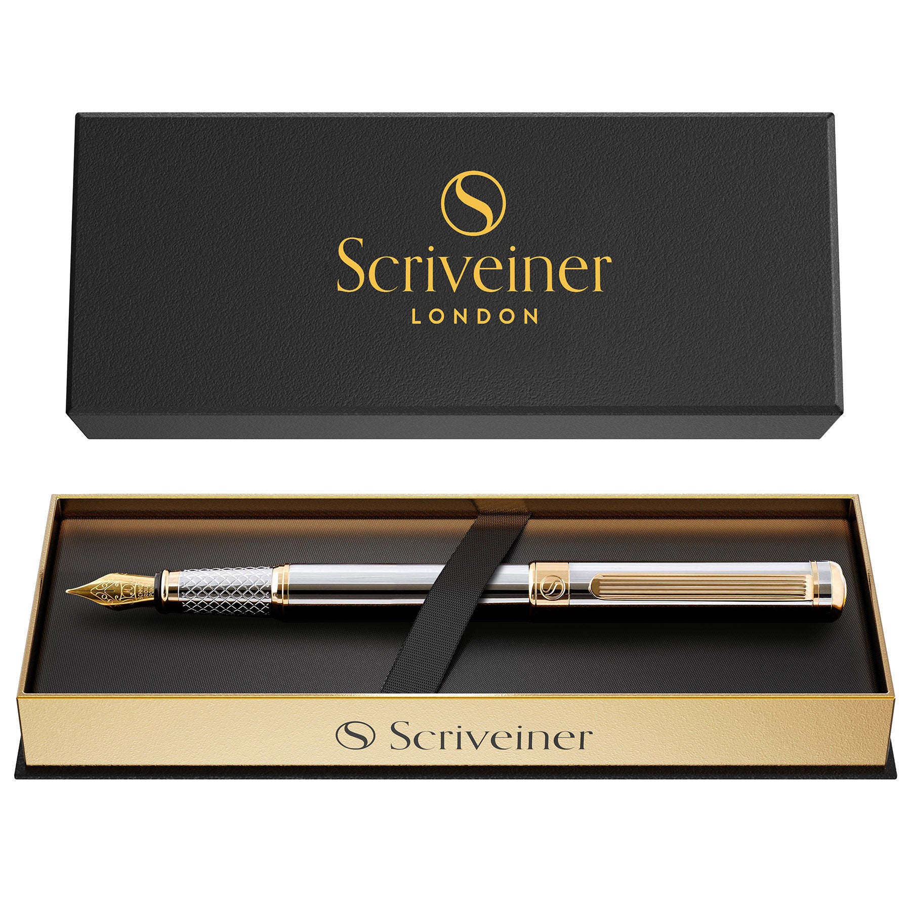 Scriveiner Classic Silver Chrome Fountain Pen - Broad Nib