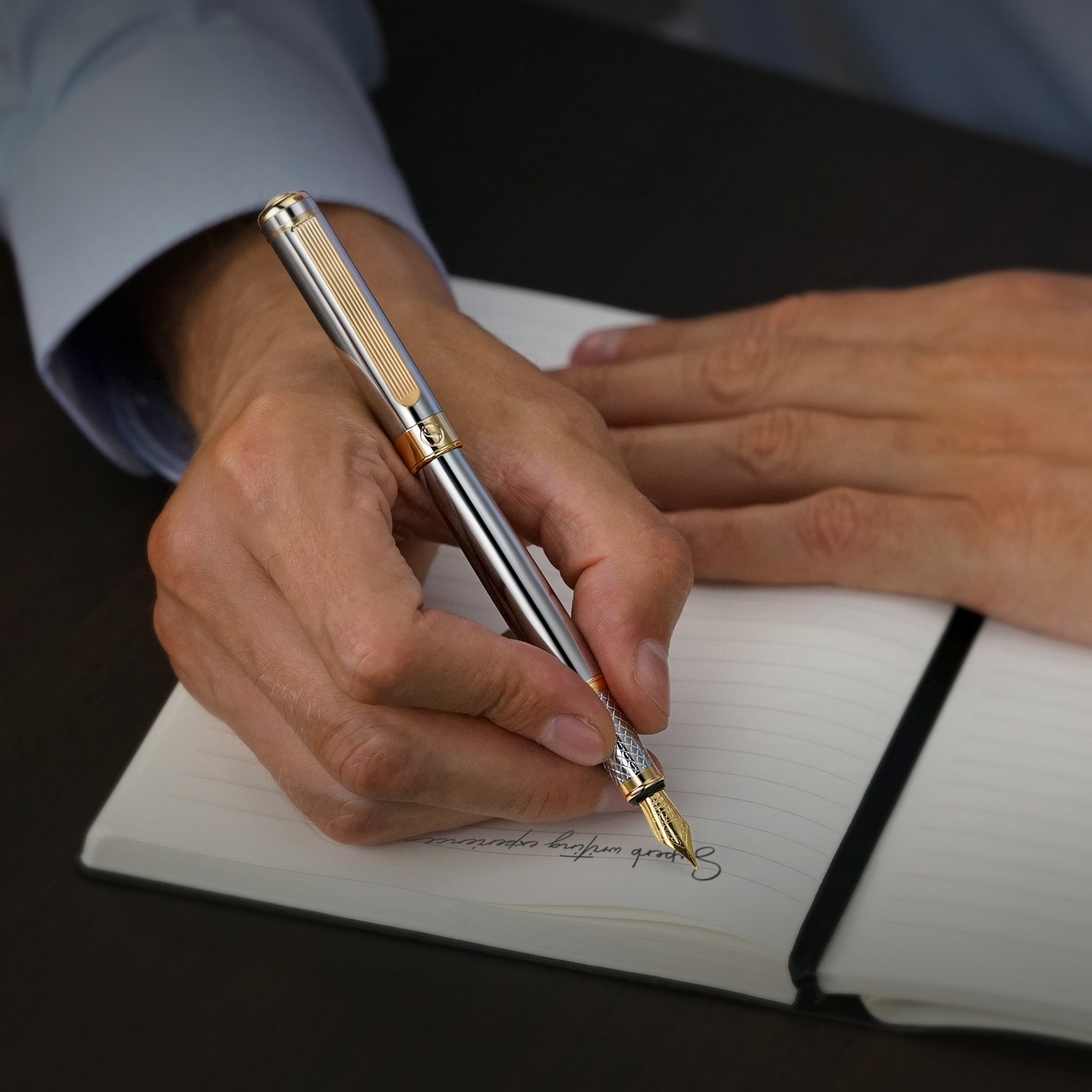 Scriveiner Classic Silver Chrome Fountain Pen - Broad Nib