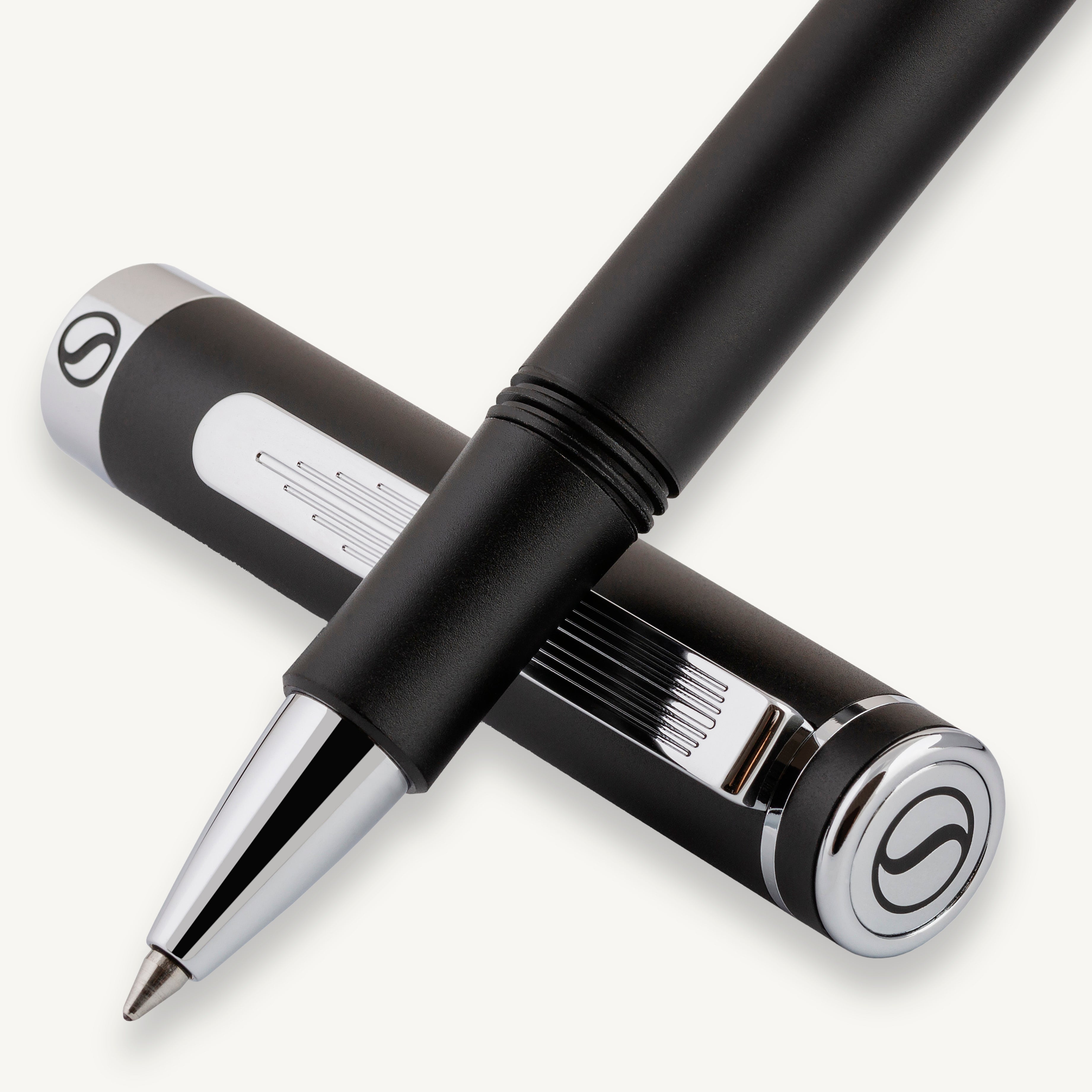 Scriveiner EDC Black Rollerball Luxury Pen, Stunning Pocket Pen with Chrome Finish