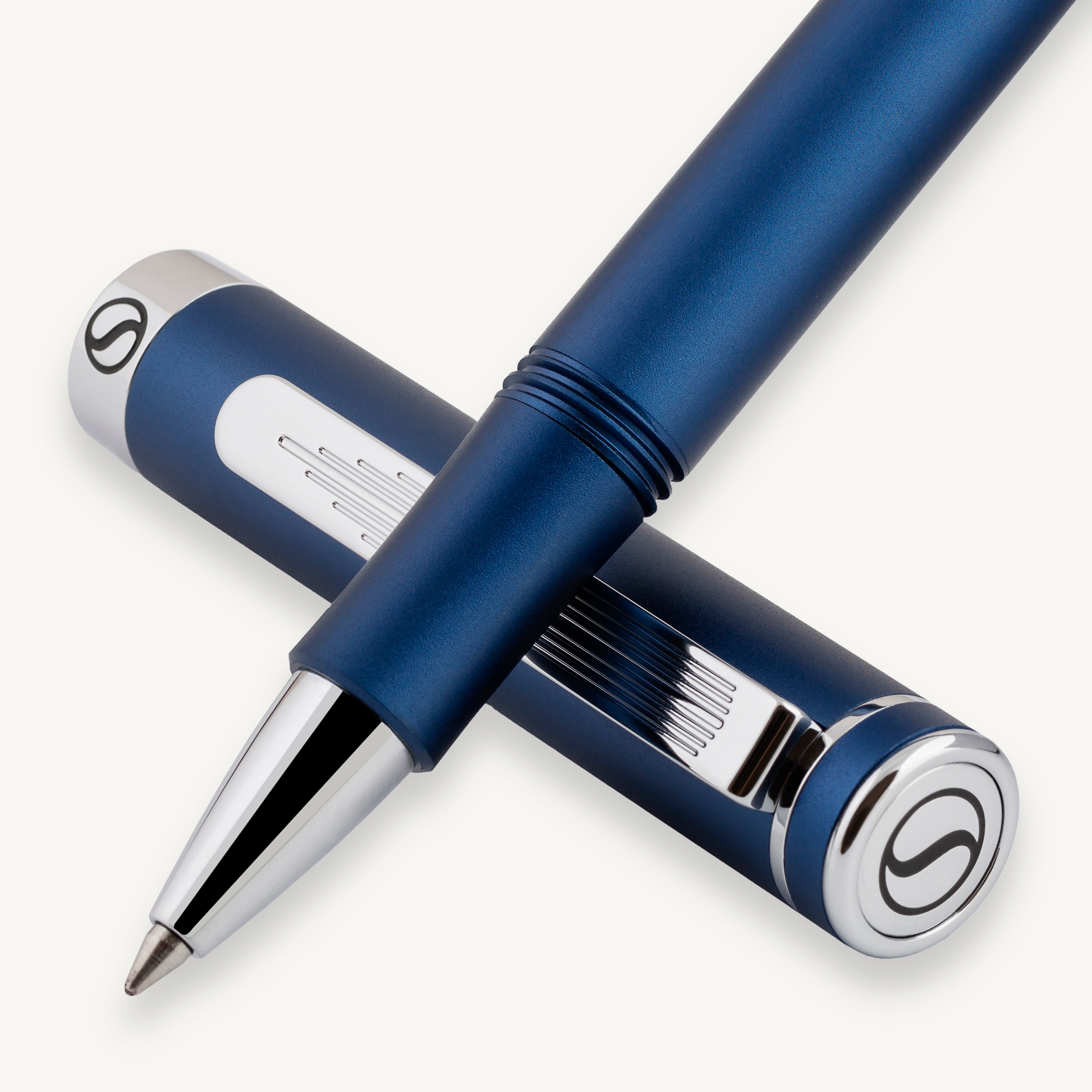 Scriveiner EDC Blue Rollerball Luxury Pen, Stunning Pocket Pen with Chrome Finish