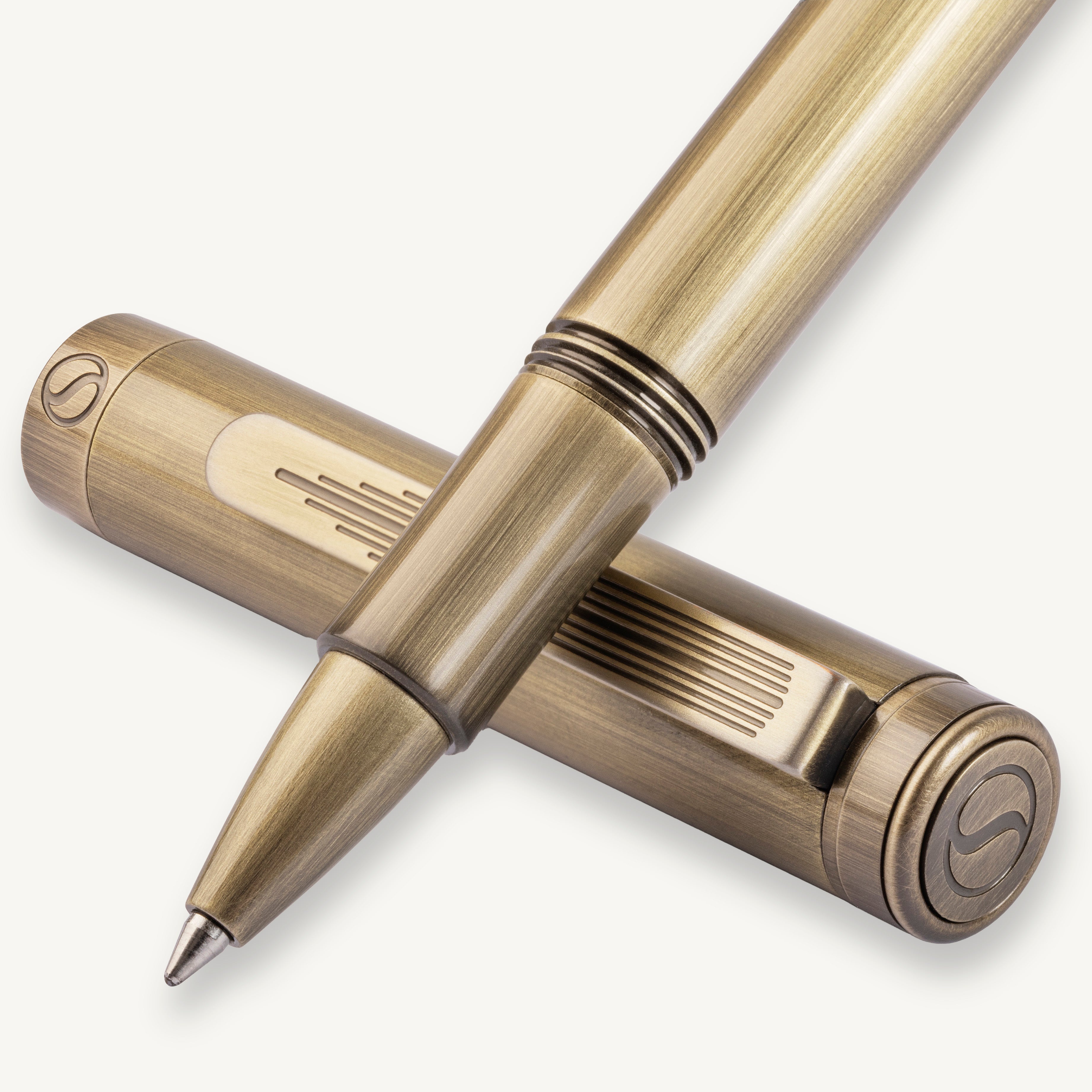 Scriveiner EDC Brass Luxury Rollerball Pen, Stunning Heavy Pocket Pen, Hand Brushed Bronze Finish