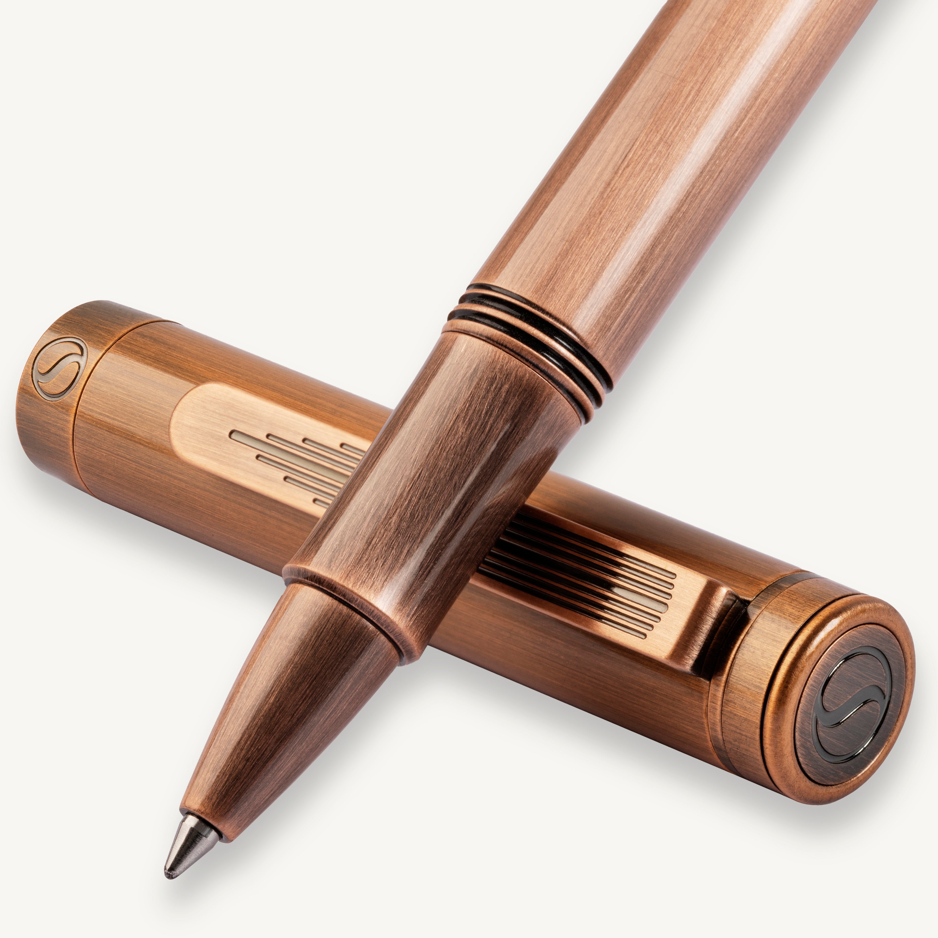 Scriveiner EDC Luxury Rollerball Pen, Stunning Heavy Pocket Pen, Hand Brushed Copper Finish