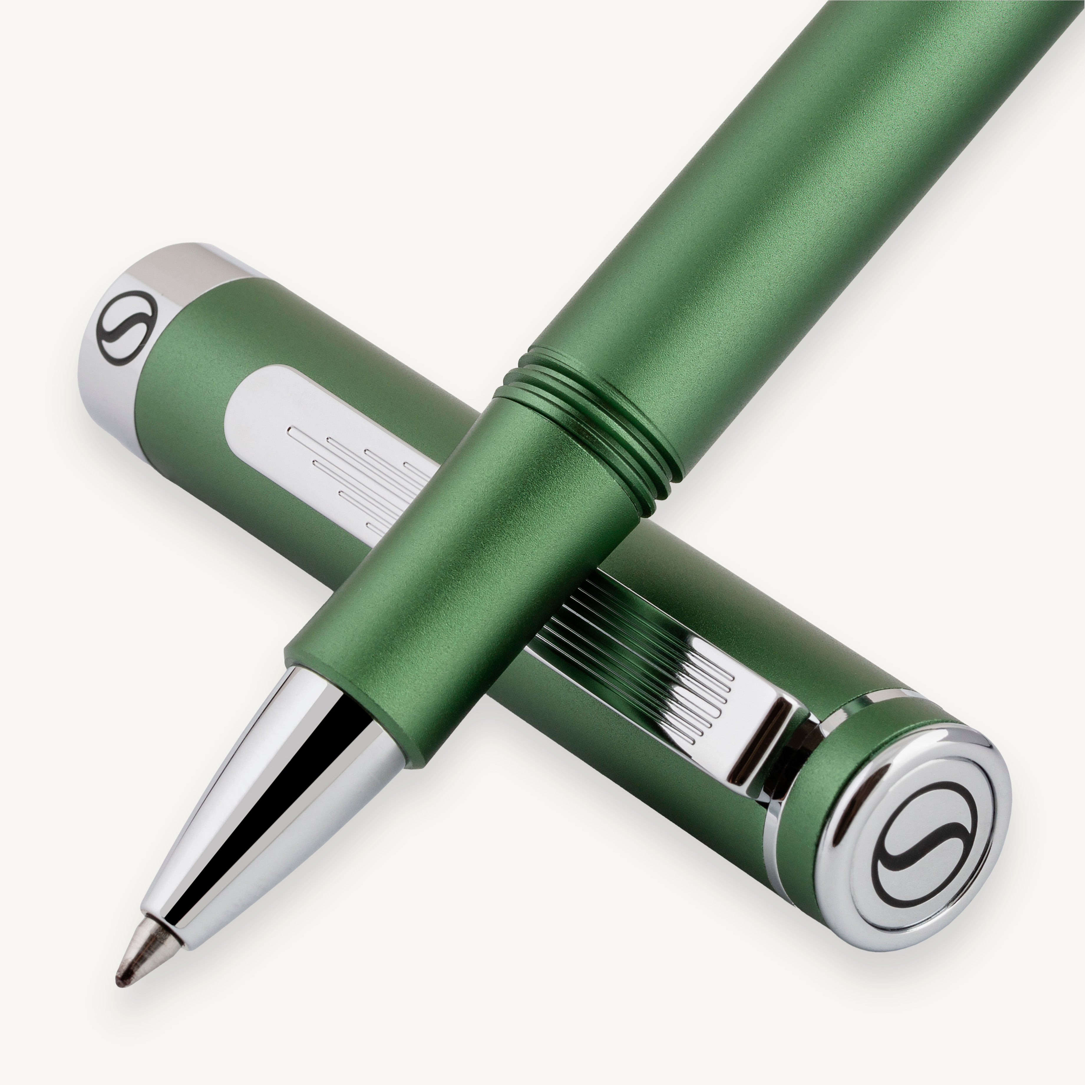 Scriveiner EDC Green Rollerball Luxury Pen, Stunning Pocket Pen with Chrome Finish