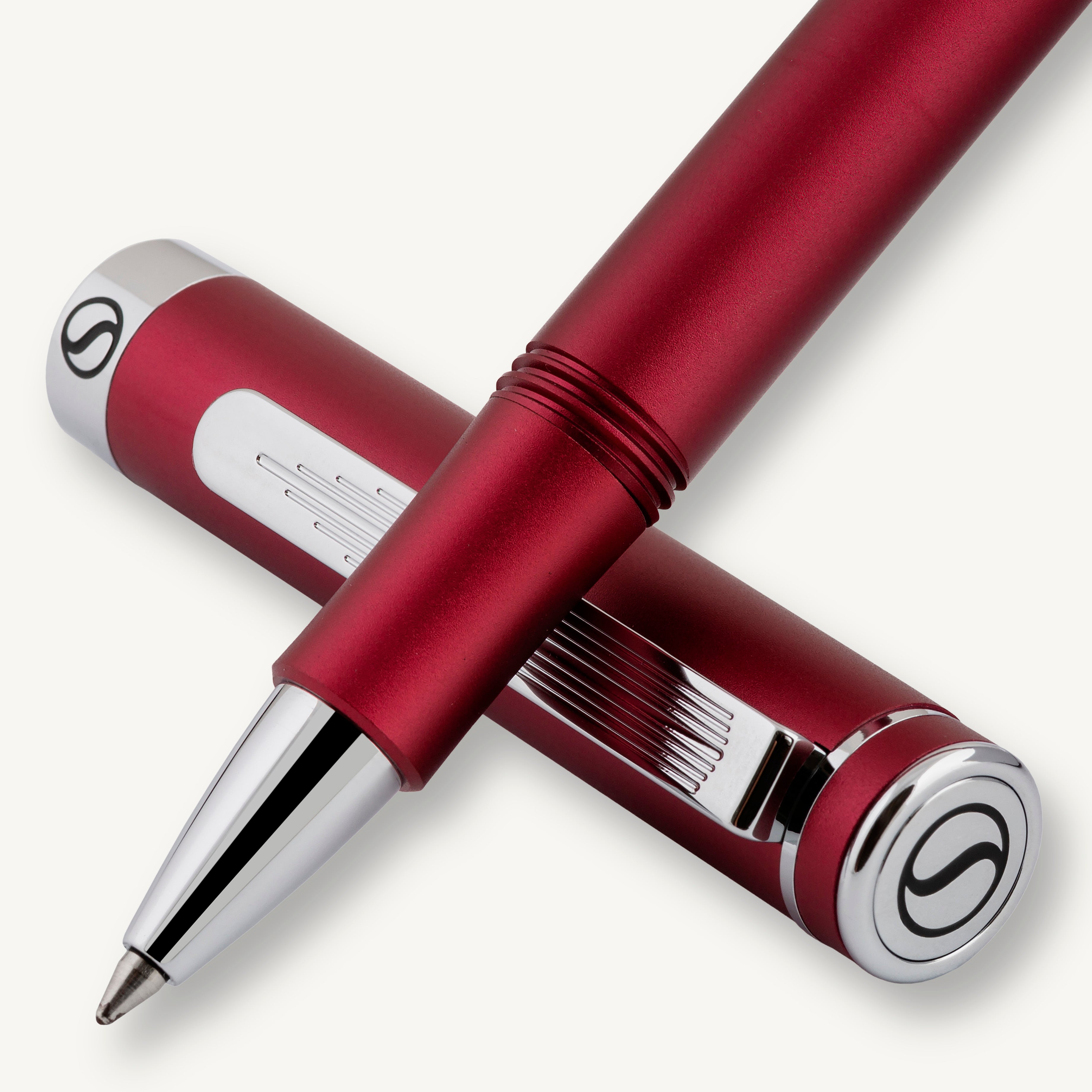 Scriveiner EDC Red Rollerball Luxury Pen, Stunning Pocket Pen with Chrome Finish