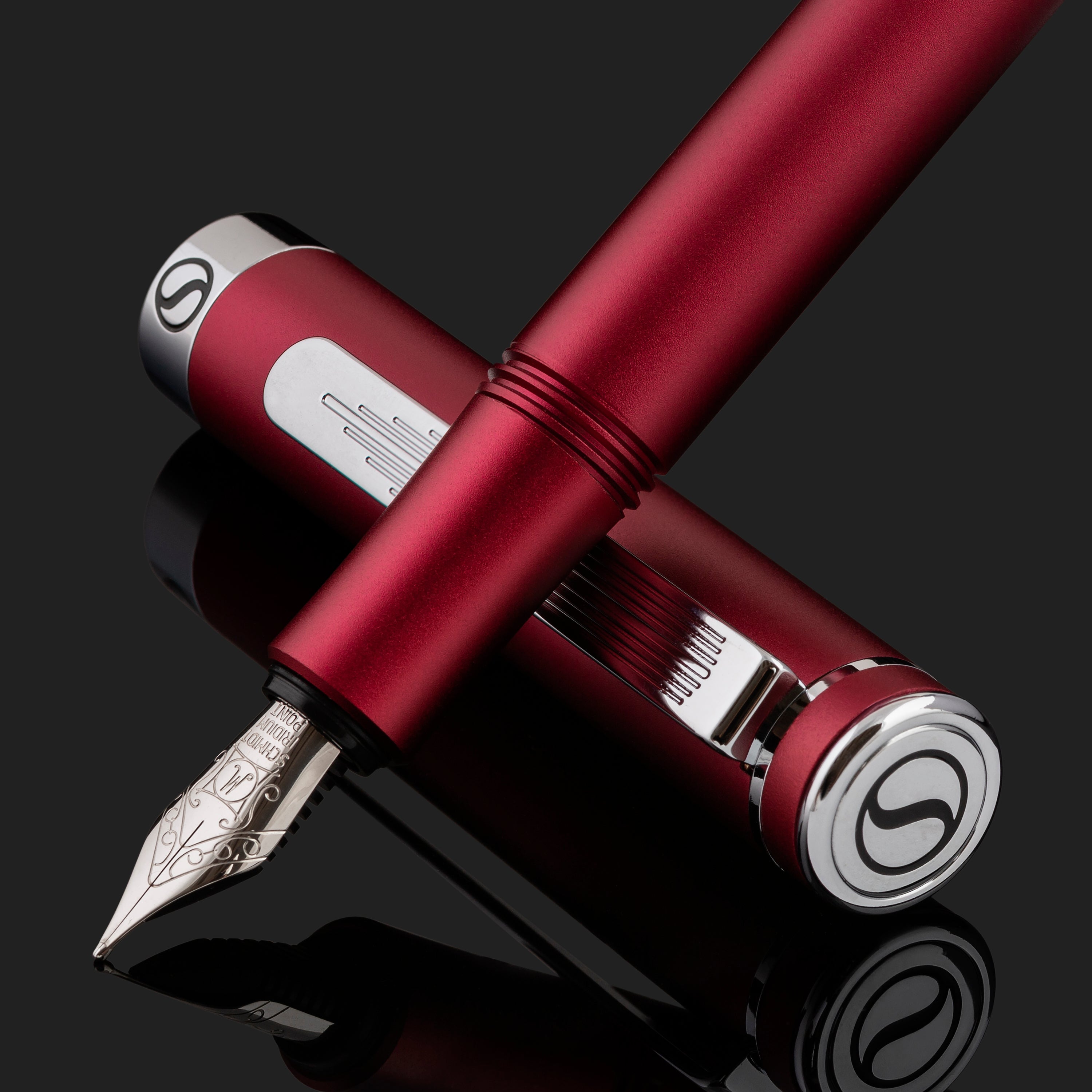 Scriveiner Luxury EDC Fountain Pen (Medium), Stunning Matt Red Pocket Pen, Chrome Finish