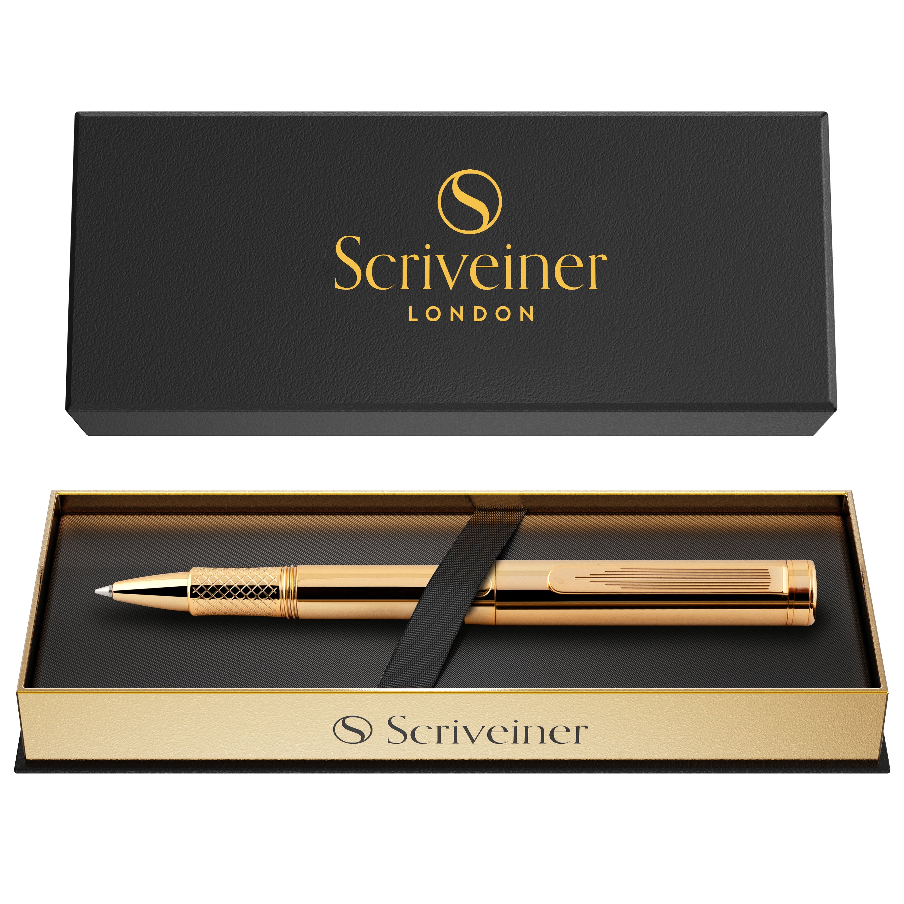 Scriveiner EDC Gold Rollerball Pen, Award Winning Luxury Pocket Pen with 22K Gold Plated Finish