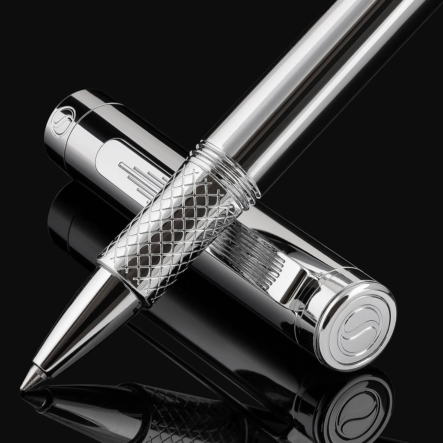 Scriveiner EDC Silver Chrome Rollerball, Award Winning Luxury Pen, Heavy Pocket Pen with Chrome Finish