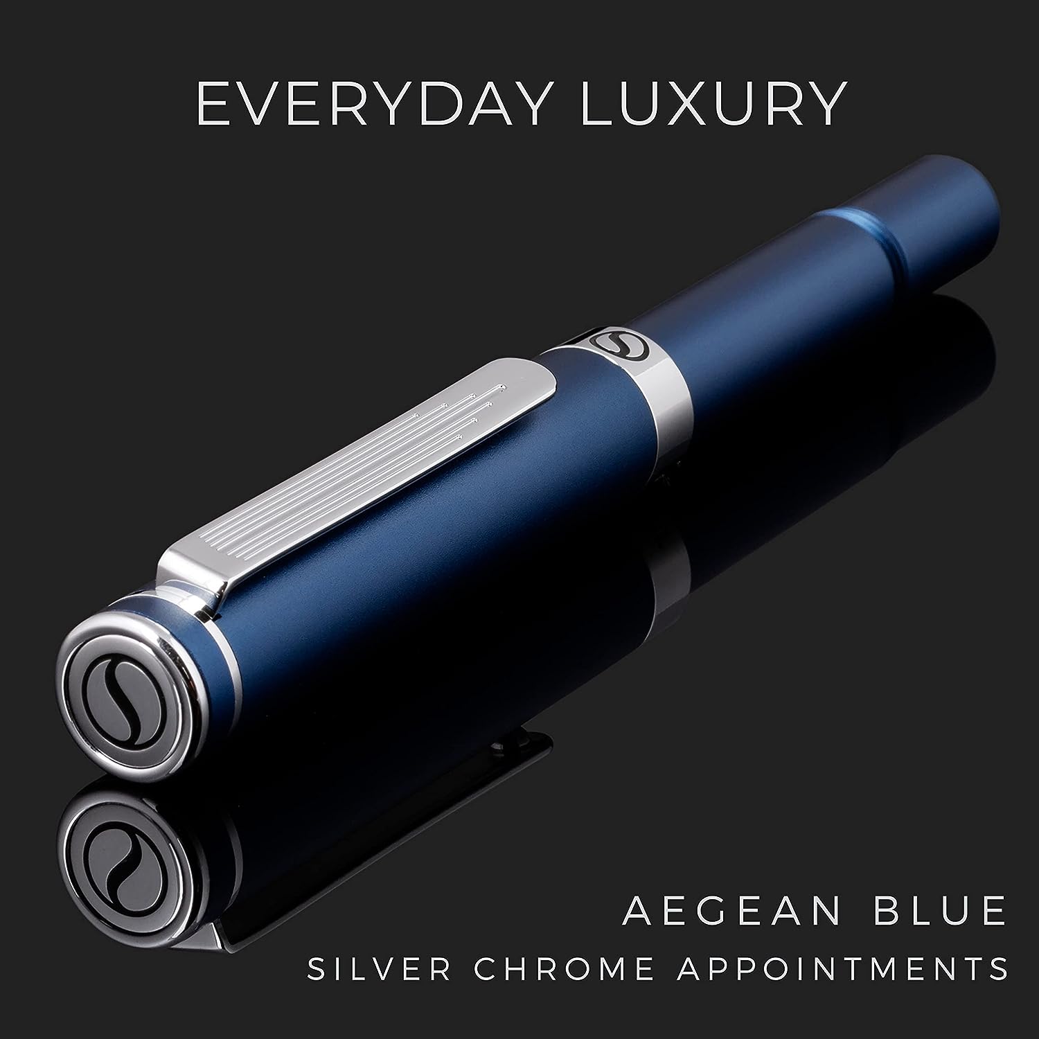 Scriveiner Luxury EDC Fountain Pen (Fine), Stunning Matt Blue Pocket Pen, Chrome Finish