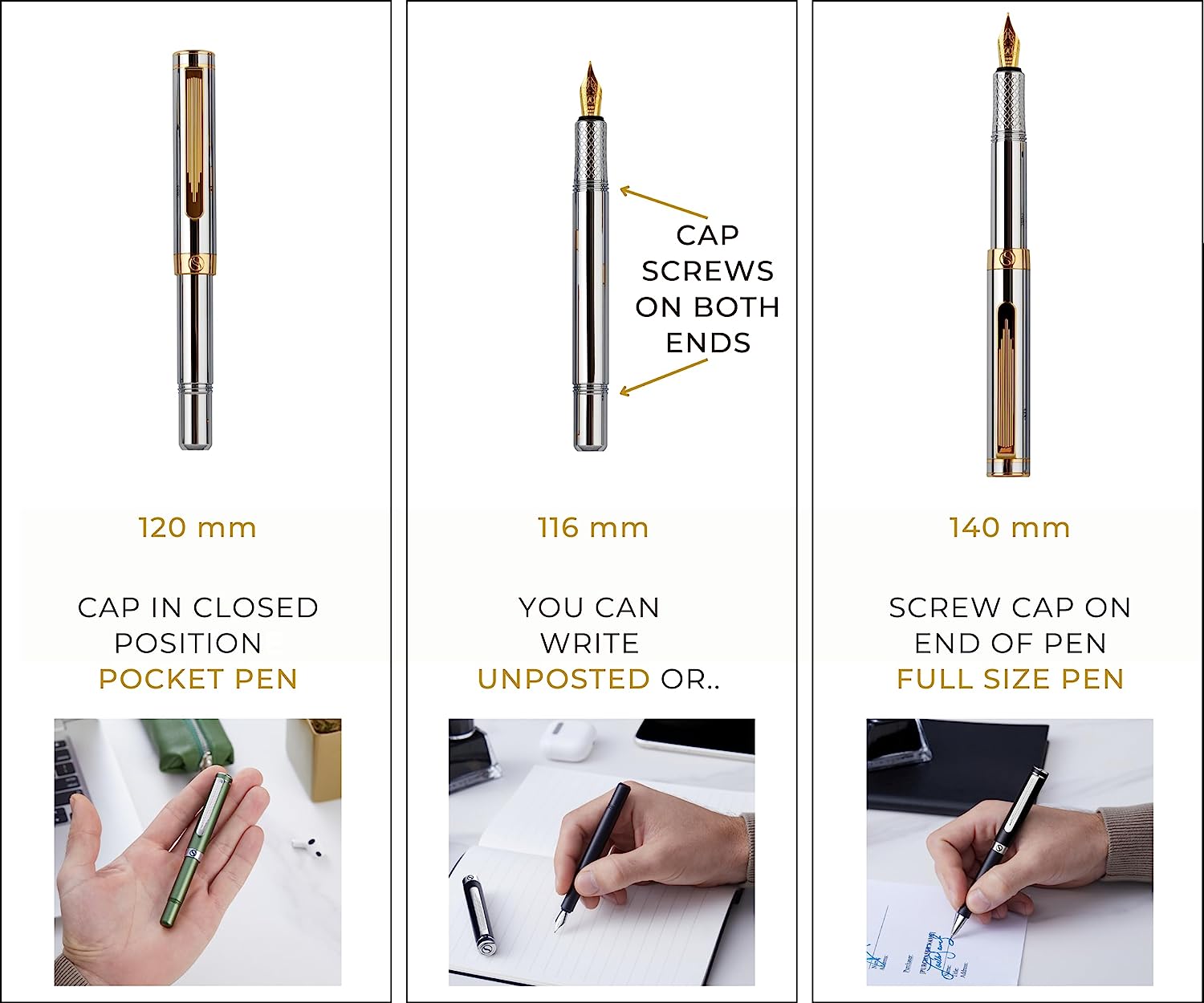 Scriveiner EDC Brass Luxury Rollerball Pen, Stunning Heavy Pocket Pen, Hand Brushed Bronze Finish