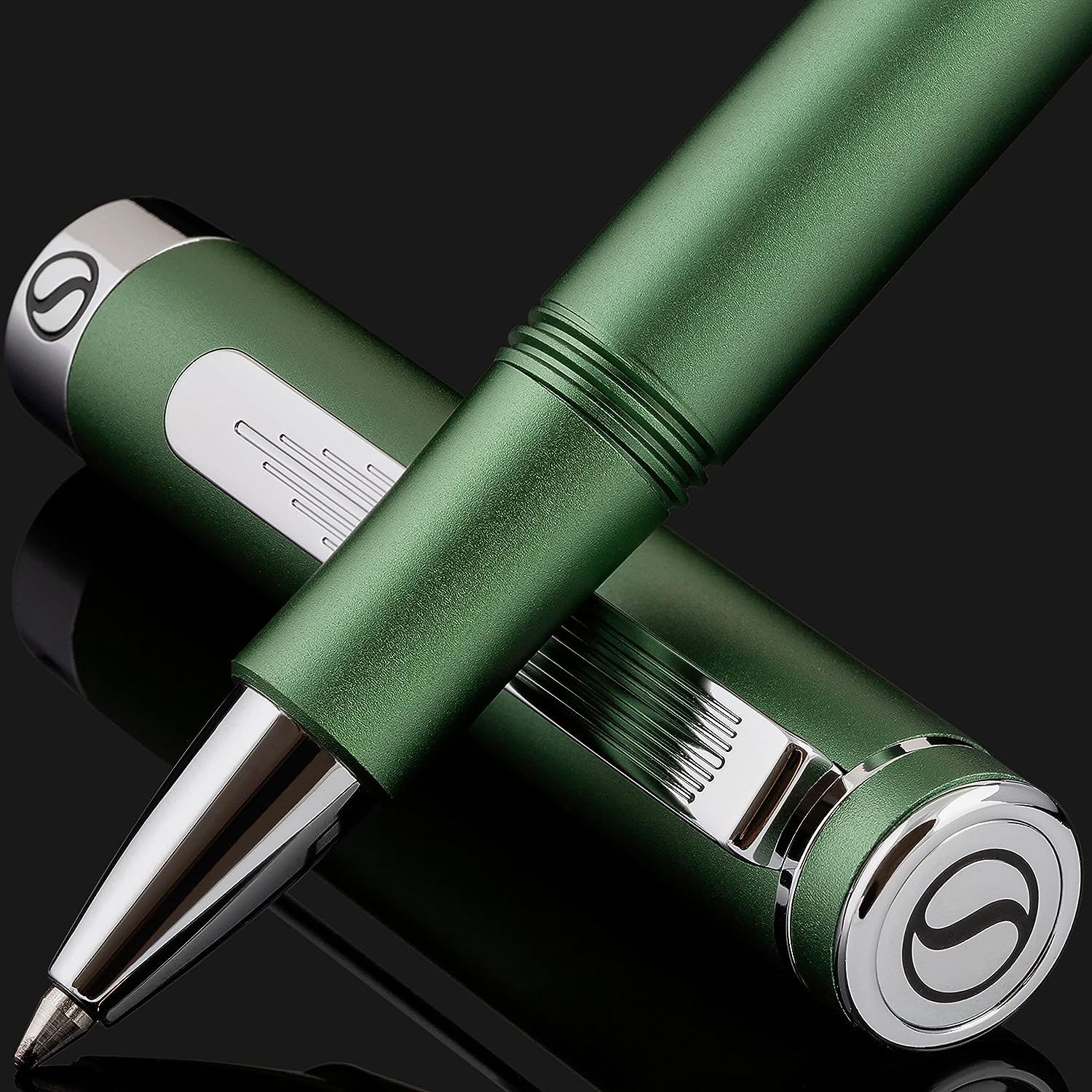 Scriveiner EDC Green Rollerball Luxury Pen, Stunning Pocket Pen with Chrome Finish