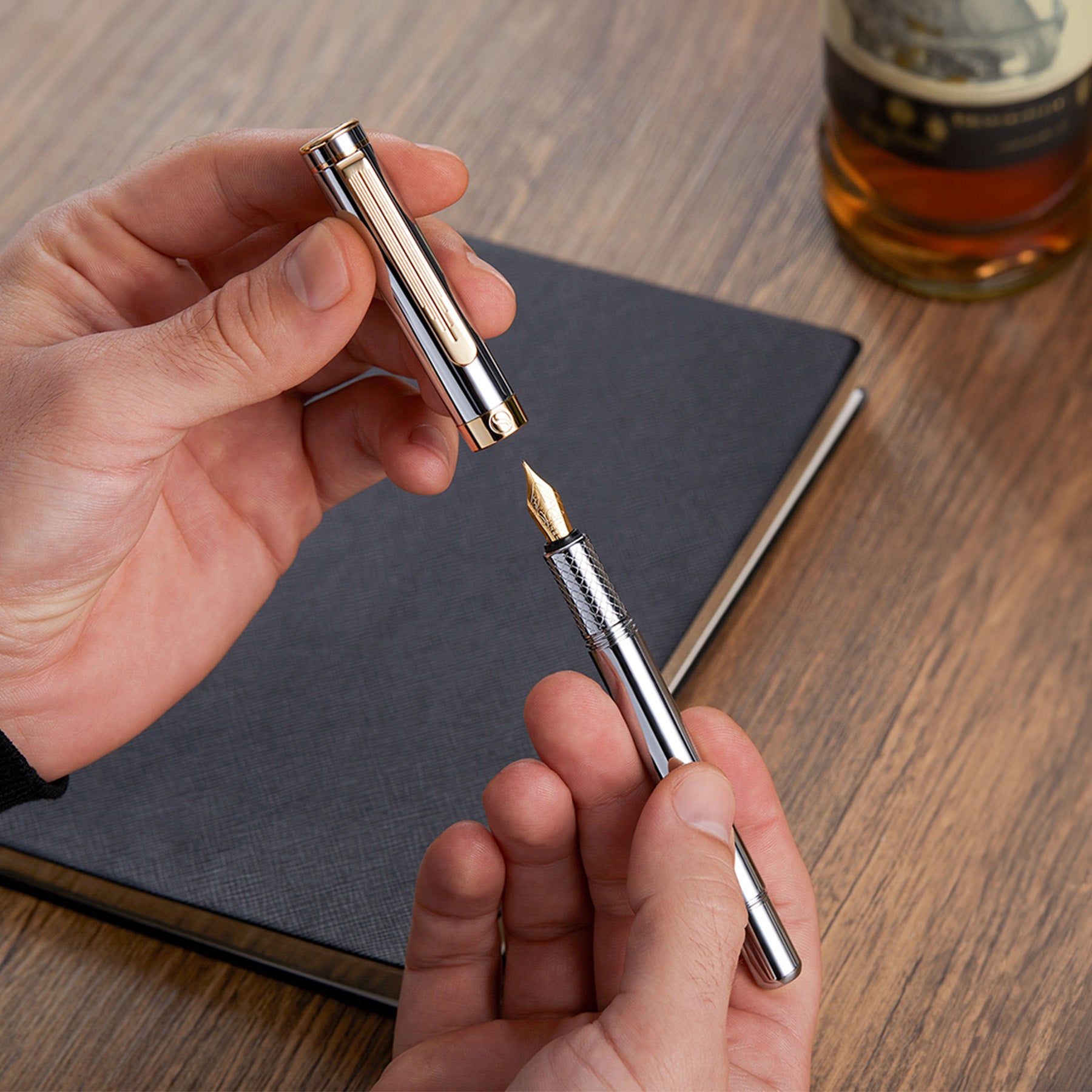 EDC Silver Gold Fountain Pen - Medium Nib