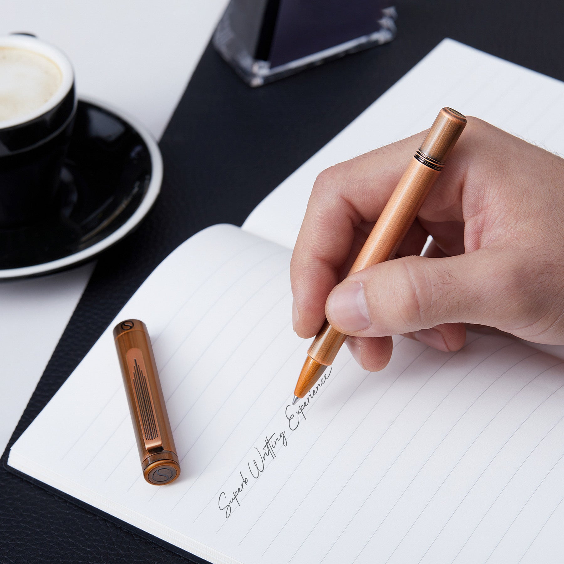 Scriveiner EDC Luxury Rollerball Pen, Stunning Heavy Pocket Pen, Hand Brushed Copper Finish