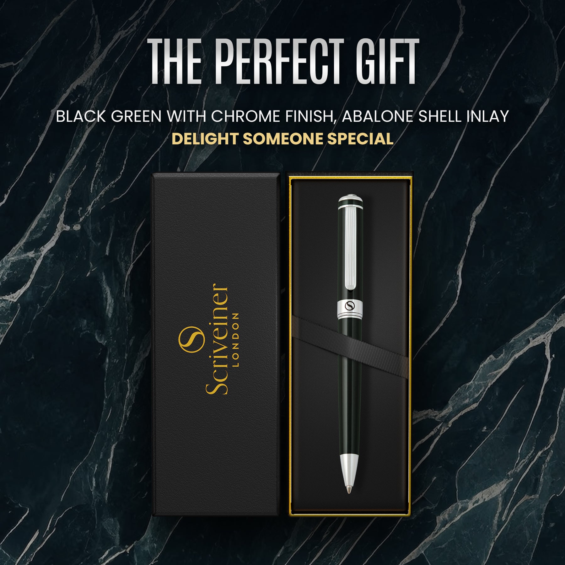 Scriveiner Black Green Ballpoint Pen - Black Green Luxury Pen, Chrome Finish