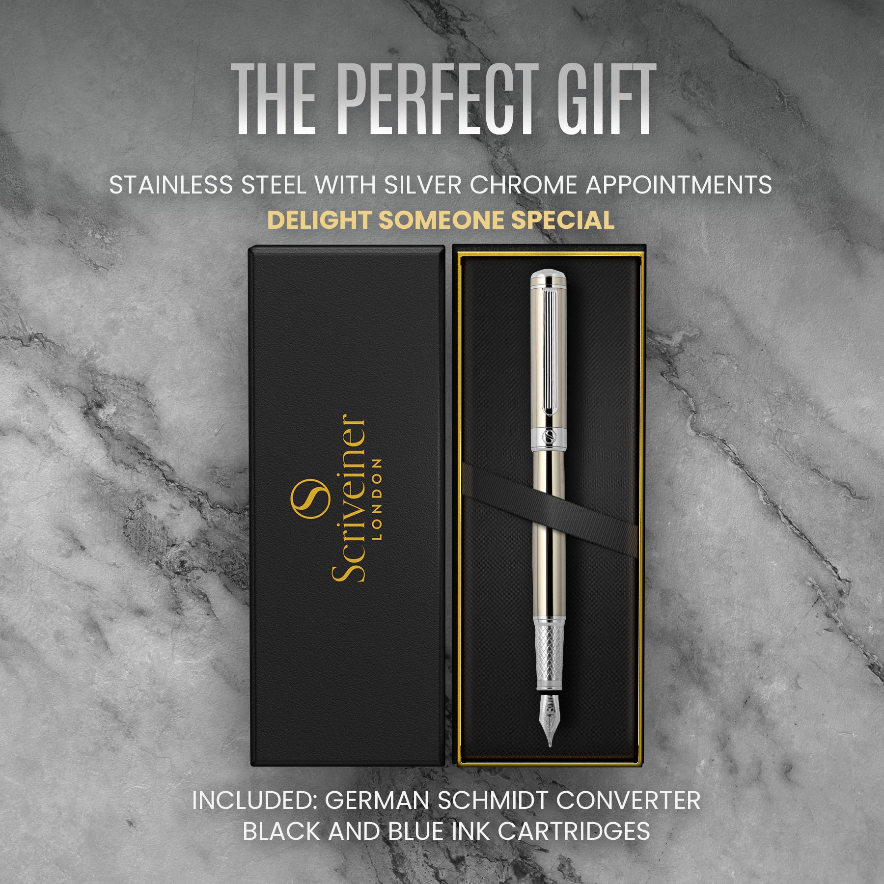 Scriveiner Classic Stainless Steel fountain Pen - Fine Nib