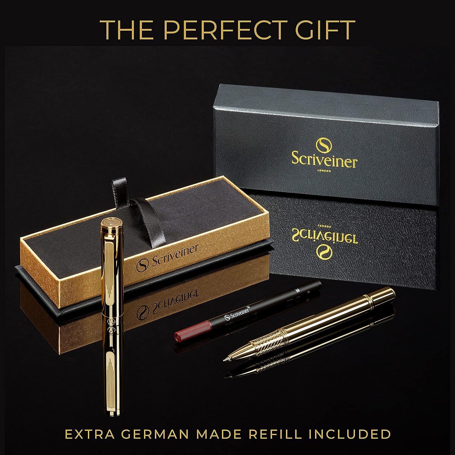 Scriveiner EDC Gold Rollerball Pen, Award Winning Luxury Pocket Pen with 22K Gold Plated Finish