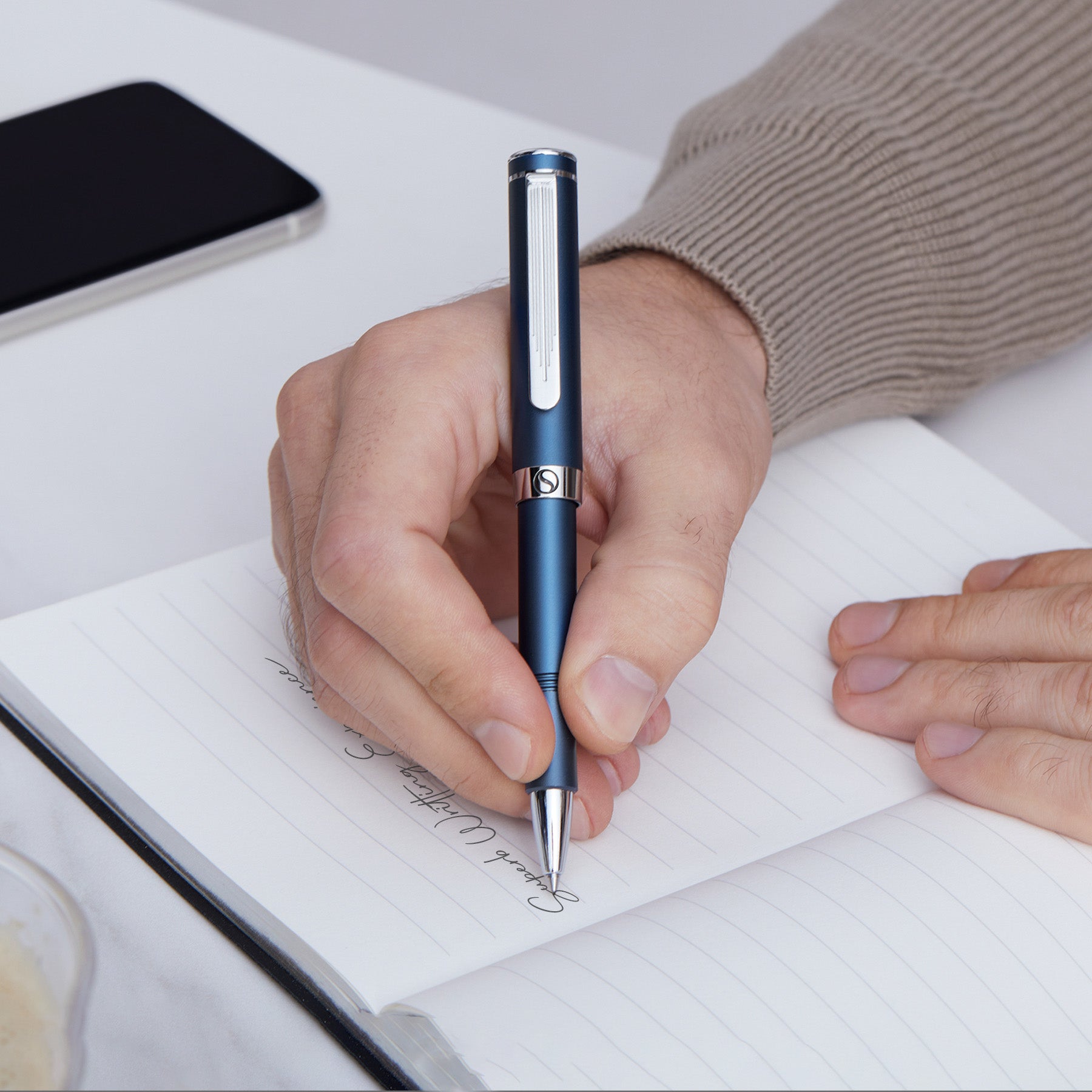 Scriveiner EDC Blue Rollerball Luxury Pen, Stunning Pocket Pen with Chrome Finish
