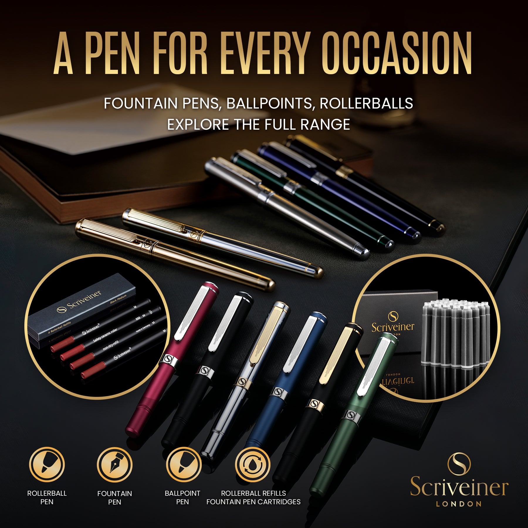 Scriveiner Classic Black Lacquer fountain Pen - Fine Nib