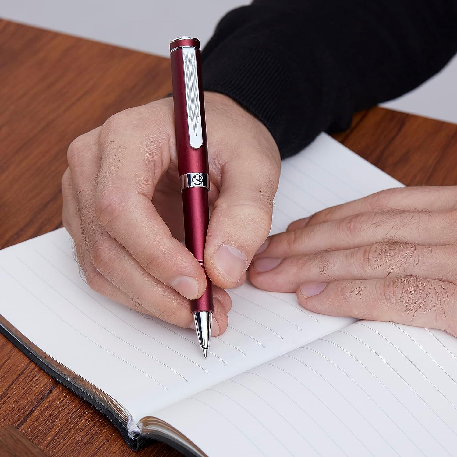 Scriveiner EDC Red Rollerball Luxury Pen, Stunning Pocket Pen with Chrome Finish