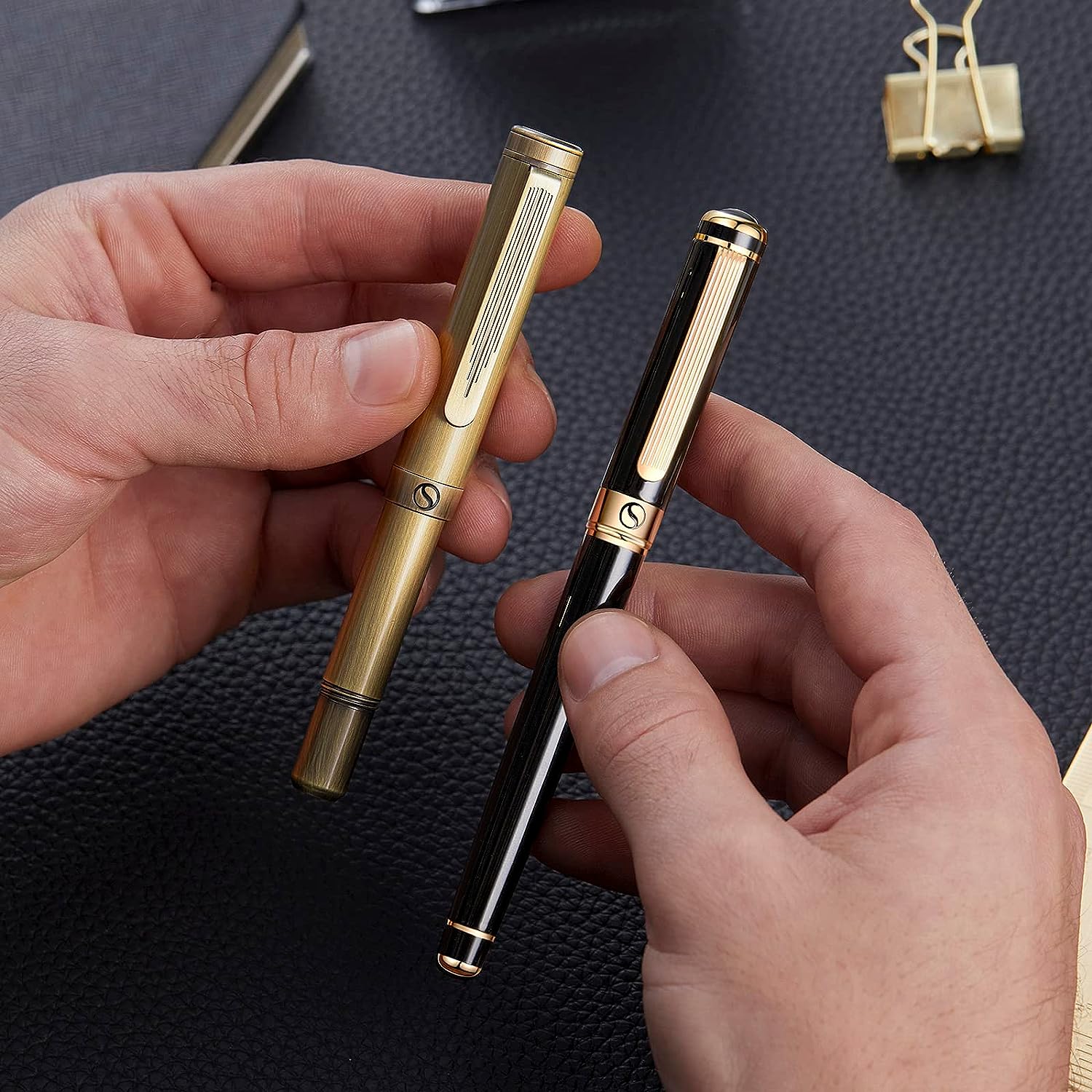 Scriveiner EDC Brass Luxury Rollerball Pen, Stunning Heavy Pocket Pen, Hand Brushed Bronze Finish