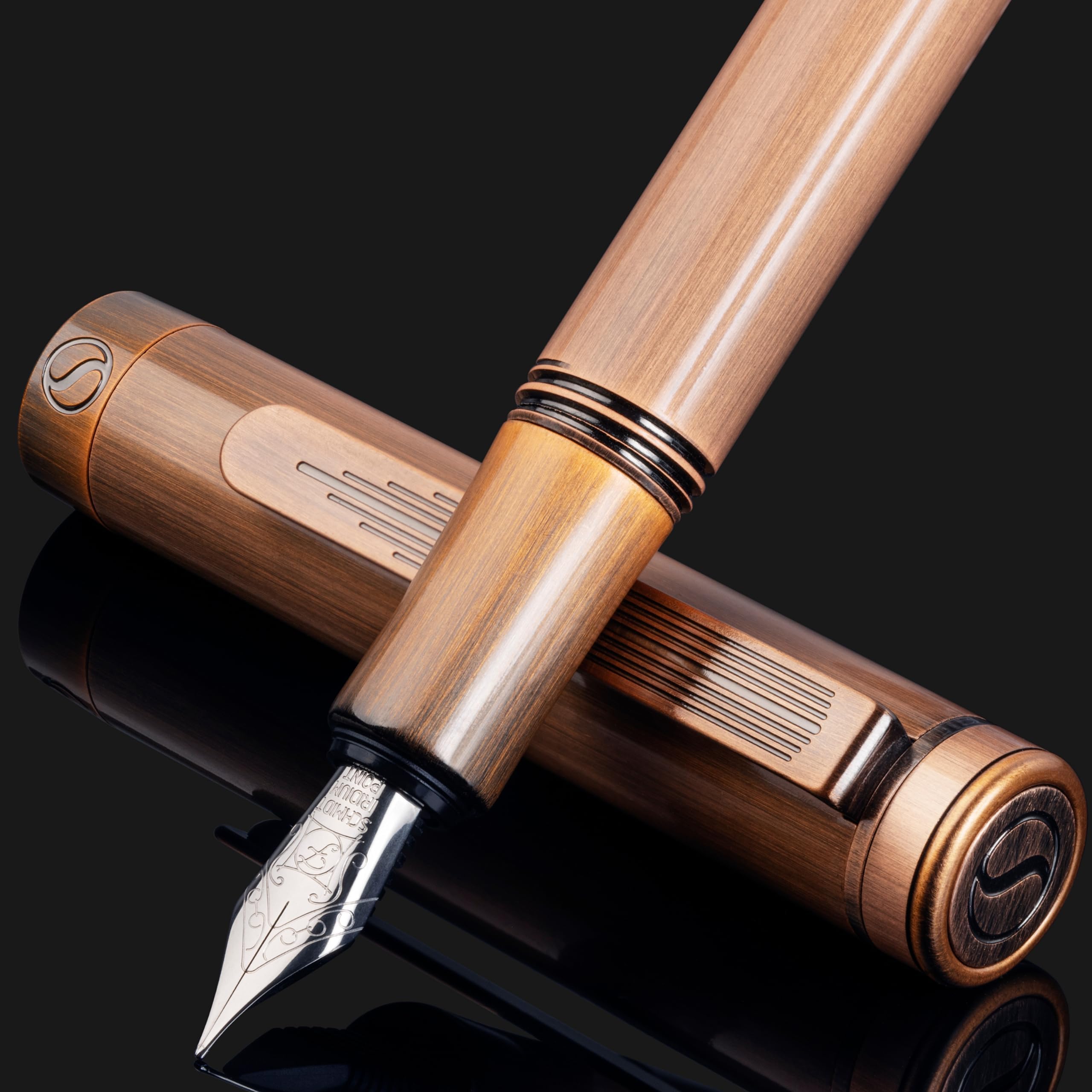 Scriveiner Luxury EDC Fountain Pen (Fine), Stunning Heavy Brass Pocket Pen, Hand Brushed Copper Finish