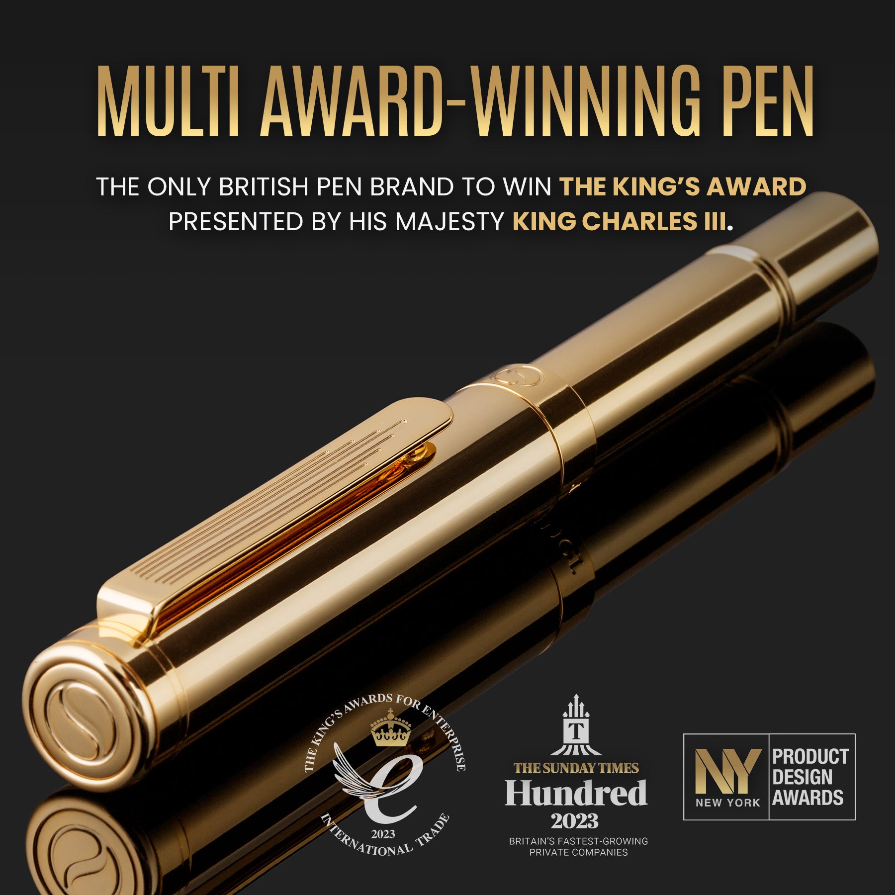 Scriveiner Gold Luxury Fountain Pen (Fine) - Award Winning - Heavy Pocket Pen, 22K Gold