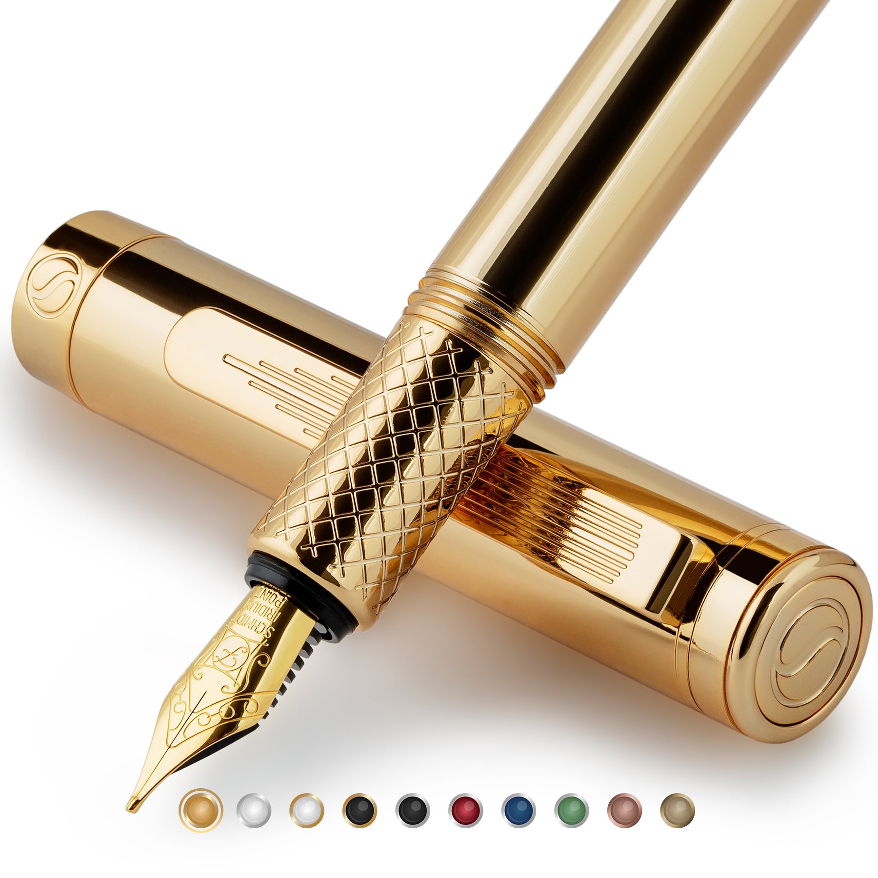 Scriveiner Gold Luxury Fountain Pen (Fine) - Award Winning - Heavy Pocket Pen, 22K Gold