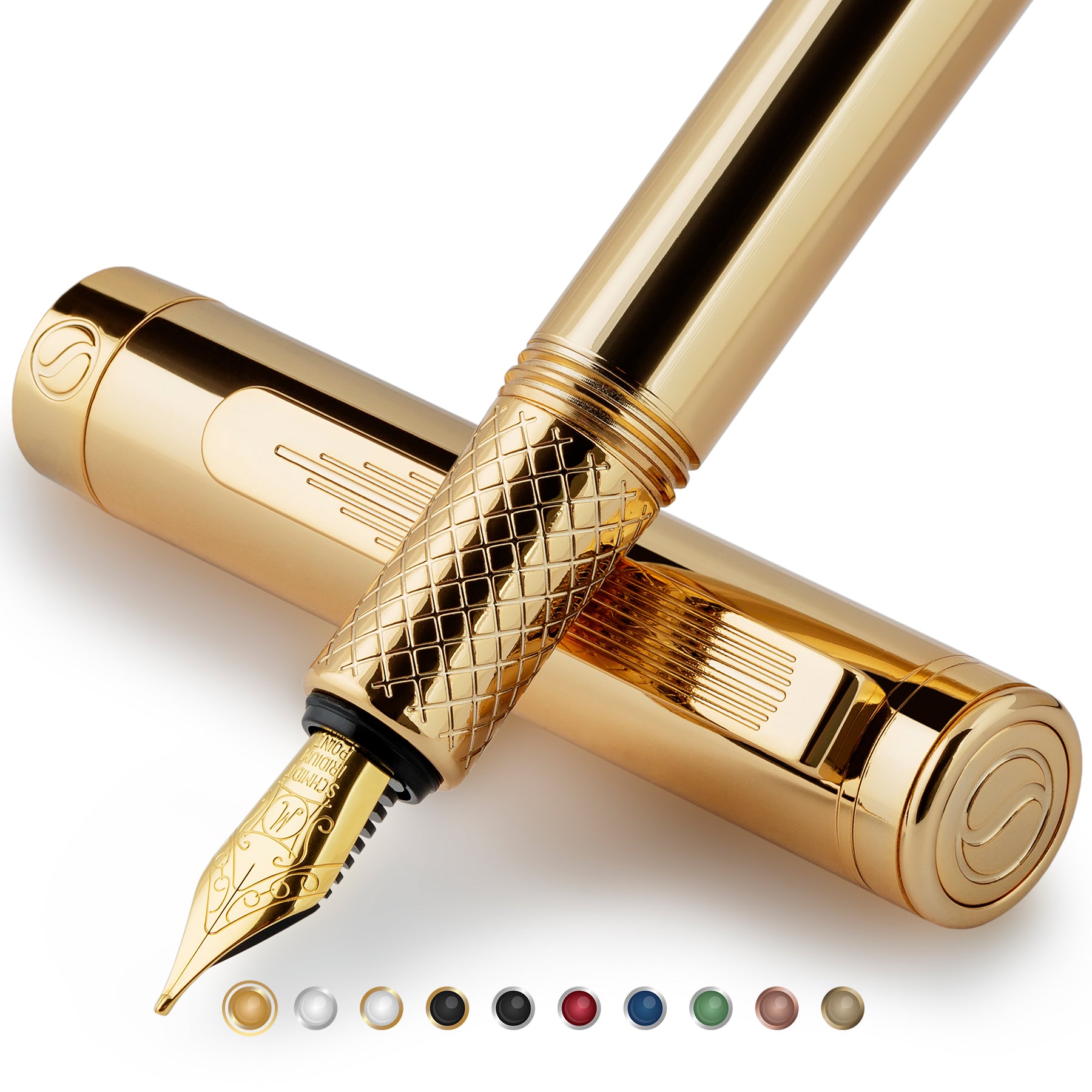 Scriveiner Gold Luxury Fountain Pen (Medium) - Award Winning - Heavy Pocket Pen, 22K Gold