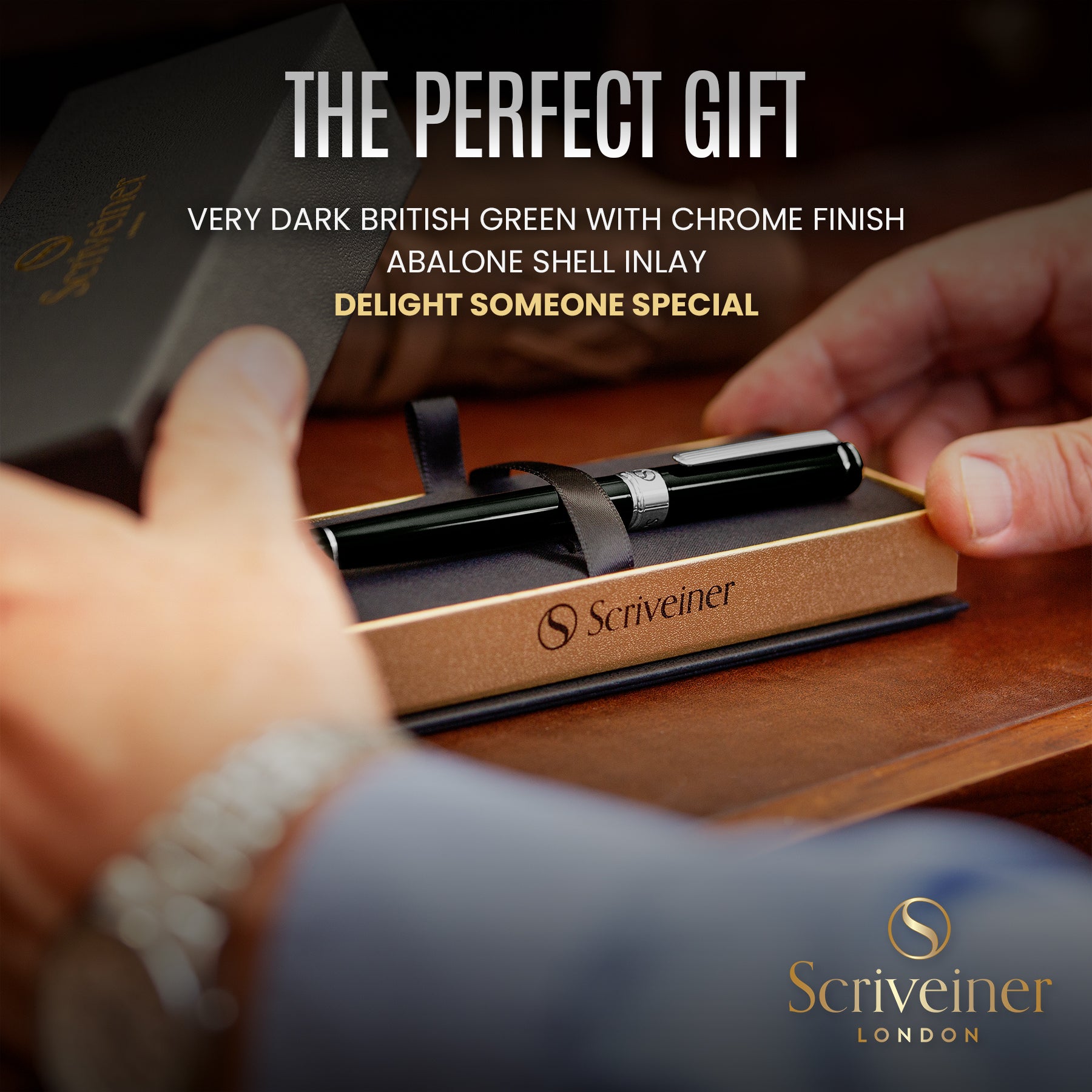 Scriveiner Black Green Rollerball Pen - Stunning Luxury Pen, Chrome Finish